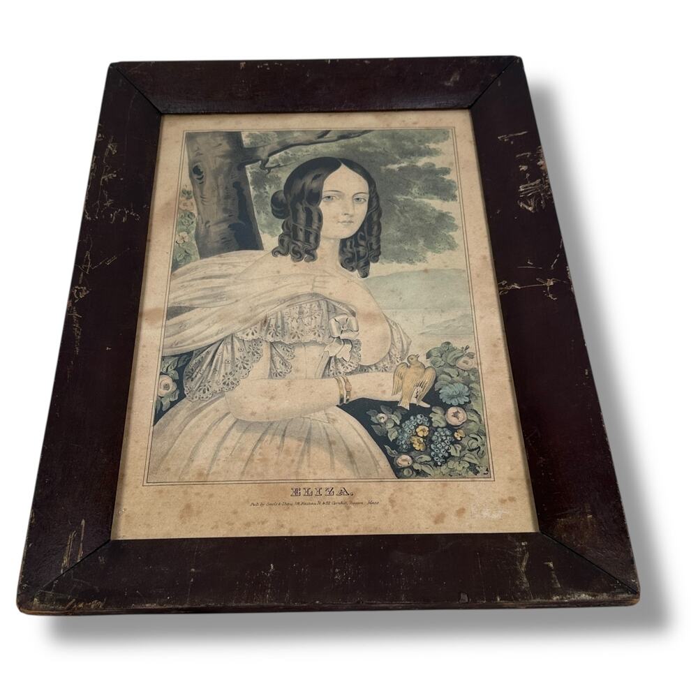Antique Sowle & Shaw Eliza Hand Colored Lithograph Art Print Framed 1800s Boston
